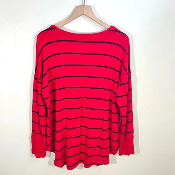Liz Claiborne Weekend Scoop Neck Knit Long Sleeve Red With Black Stripes Stretch - Picture 4 of 6